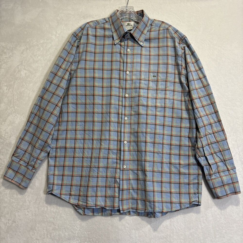 Lacoste Men's Shirt Size 44 XL  Multicolor Plaid Cotton Long Sleeve Button Down